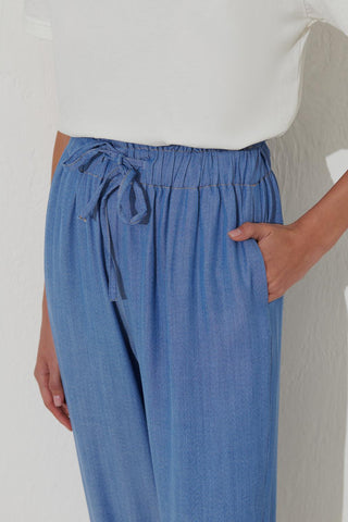 Tencel Elastic Waist Trousers Blue