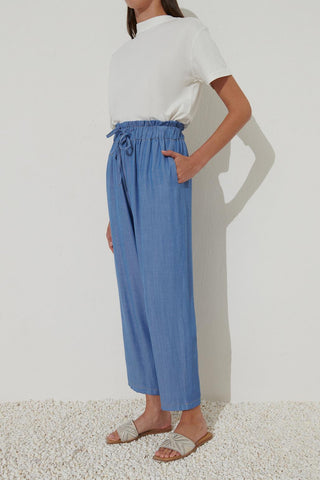 Tencel Elastic Waist Trousers Blue
