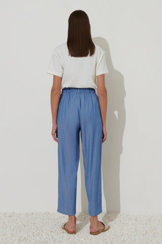 Tencel Elastic Waist Trousers Blue