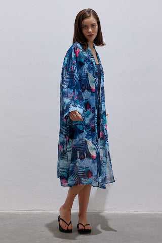 Modest Tied Wrap Pareo Abaya Blue