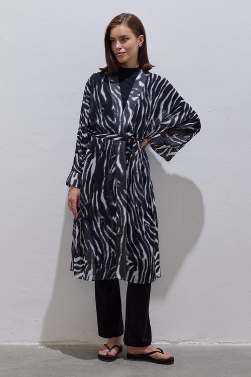 Modest Tied Wrap Pareo Abaya Zebra