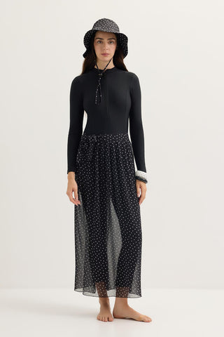 Modest Tulle Pareo Skirt Black Polka Dot