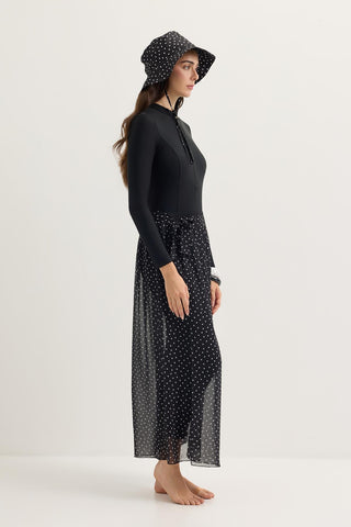 Modest Tulle Pareo Skirt Black Polka Dot