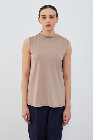 Teva Silk Knitted Sleeveless Underwear Blouse Light Brown