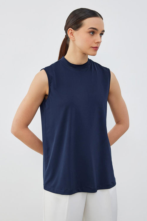 Teva Silk Knitted Sleeveless Underwear Blouse Navy Blue