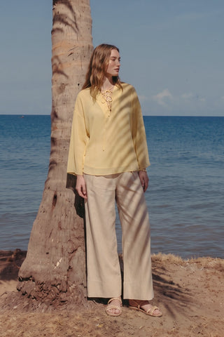 Tie-Detail Oversized Tunic Yellow