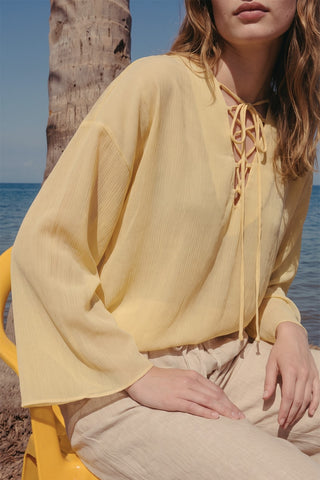 Tie-Detail Oversized Tunic Yellow