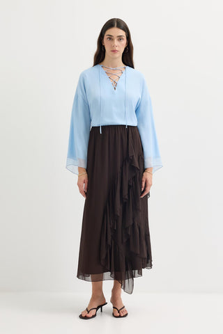 Tiered Ruffled Skirt Brown