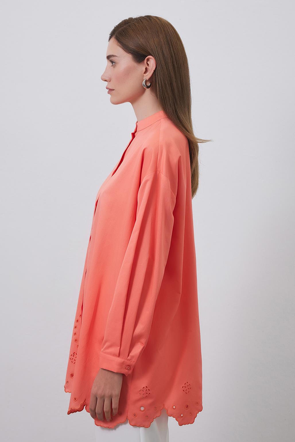 Tina Embroidered Laser Cut Shirt Apricot