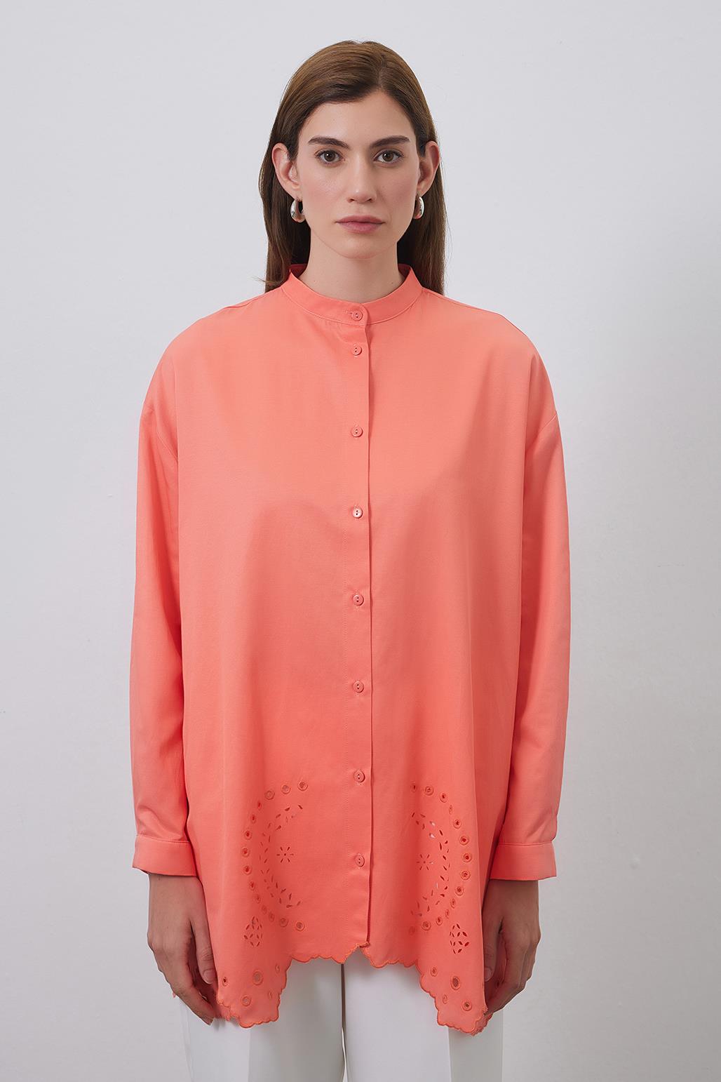 Tina Embroidered Laser Cut Shirt Apricot