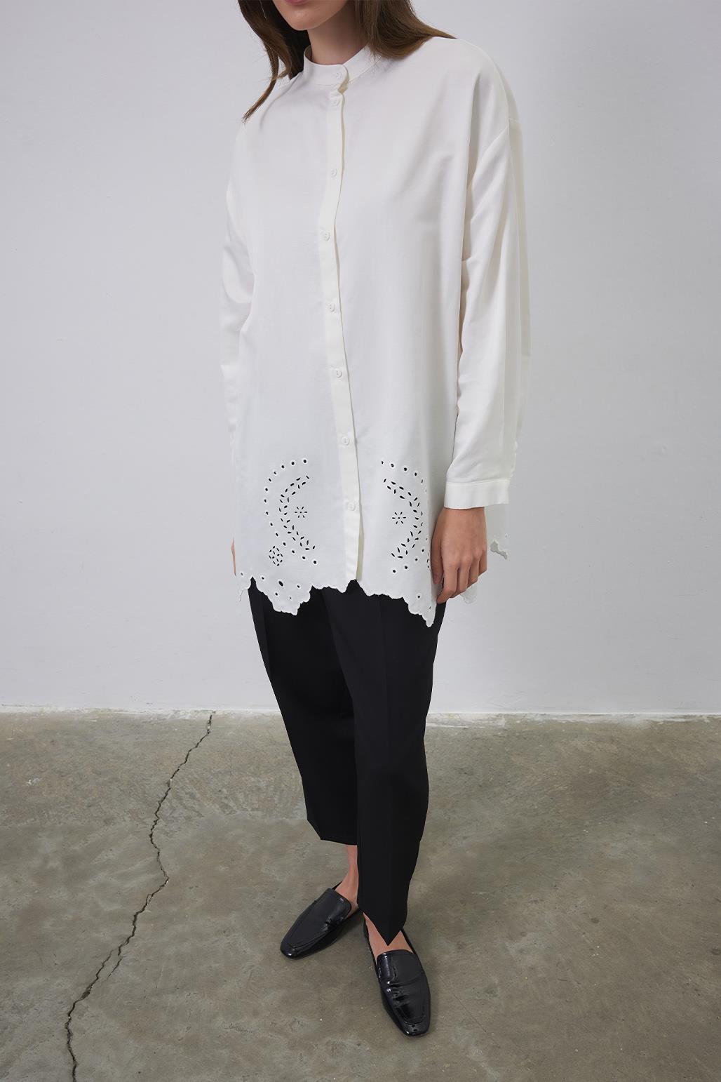 Tina Embroidered Laser Cut Shirt Ecru