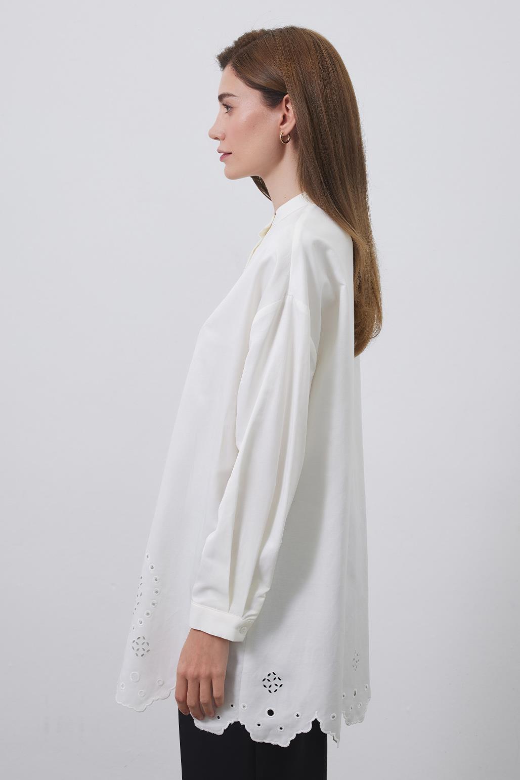 Tina Embroidered Laser Cut Shirt Ecru