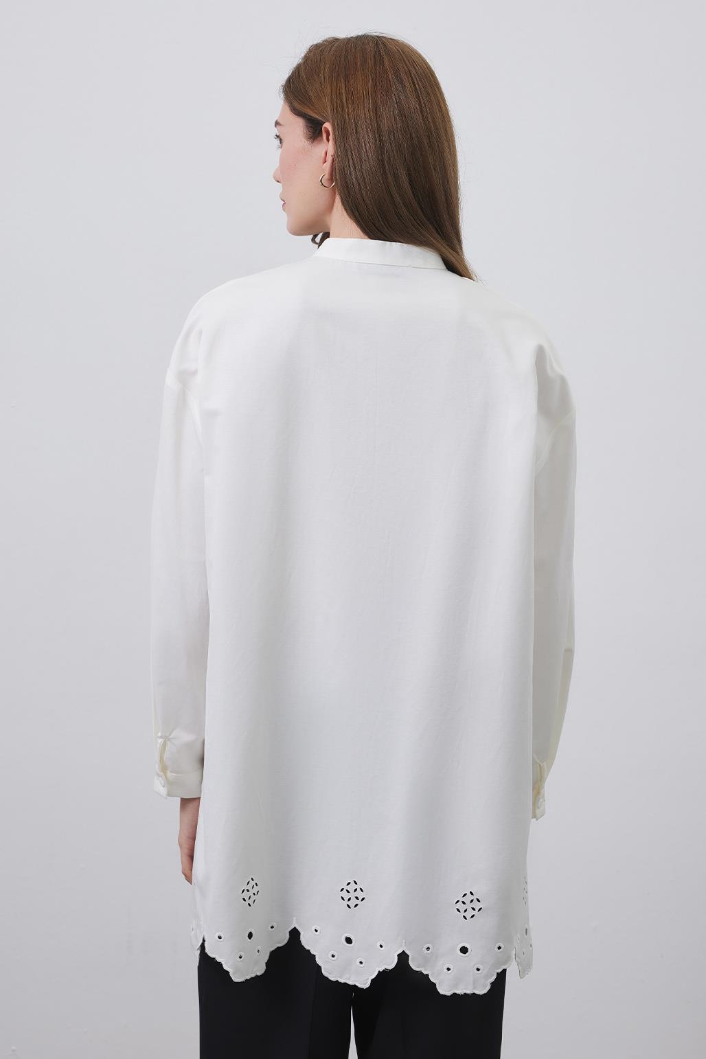 Tina Embroidered Laser Cut Shirt Ecru