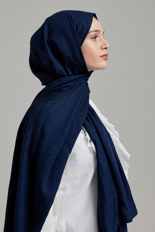 Tiny Pattern Modal Jacquard Shawl Navy Blue