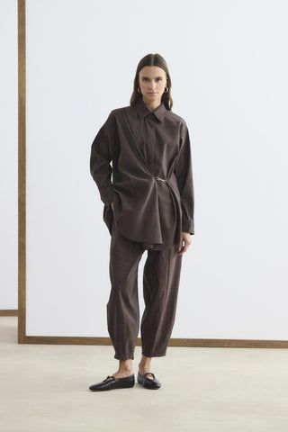 Buckle Detail Wrap Shirt Trousers Set Brown