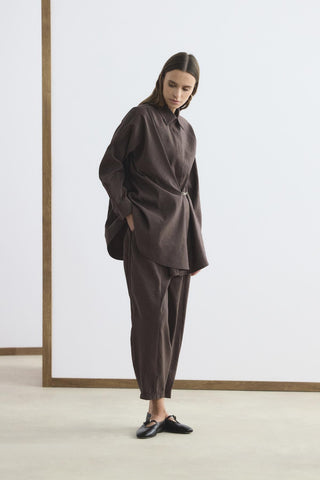 Buckle Detail Wrap Shirt Trousers Set Brown