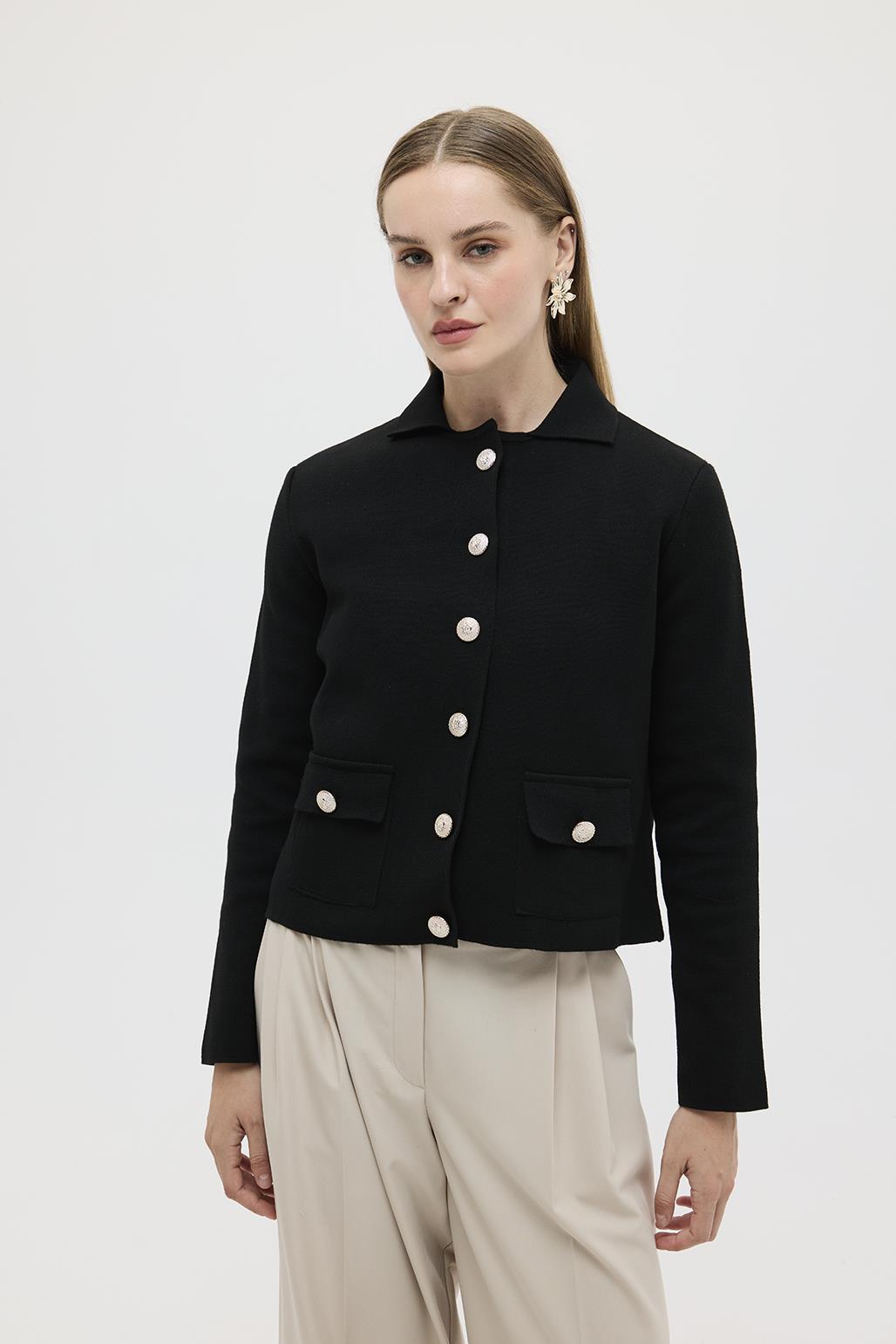 Tricot Jacket with Pockets Black