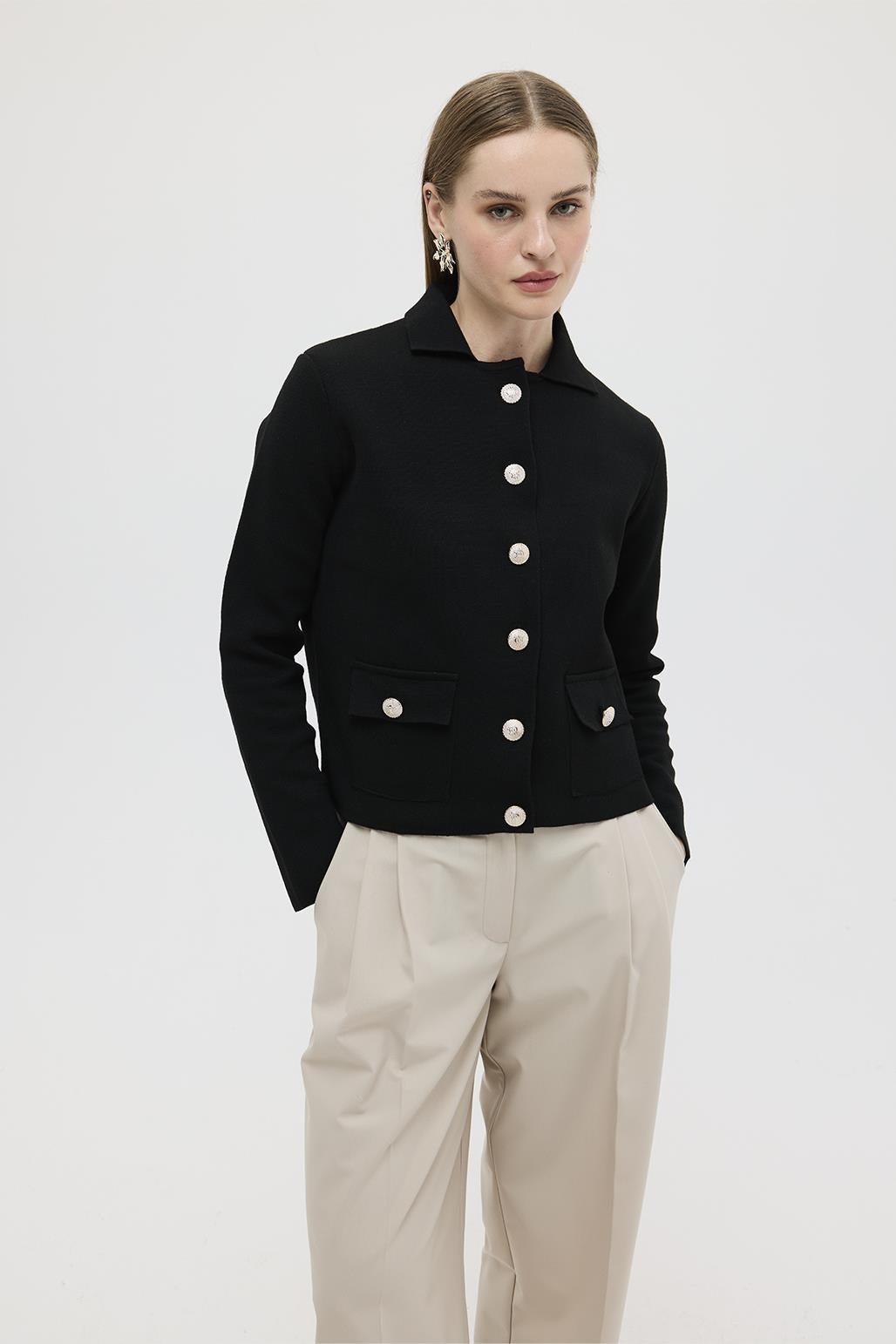 Tricot Jacket with Pockets Black