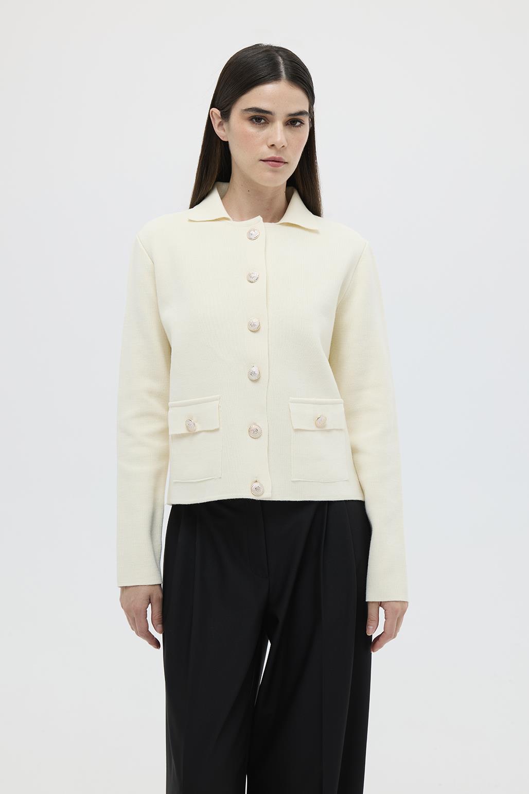 Tricot Jacket with Pockets Cream