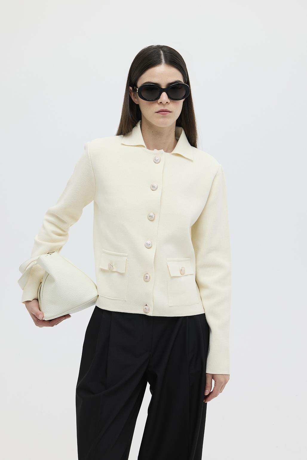 Tricot Jacket with Pockets Cream