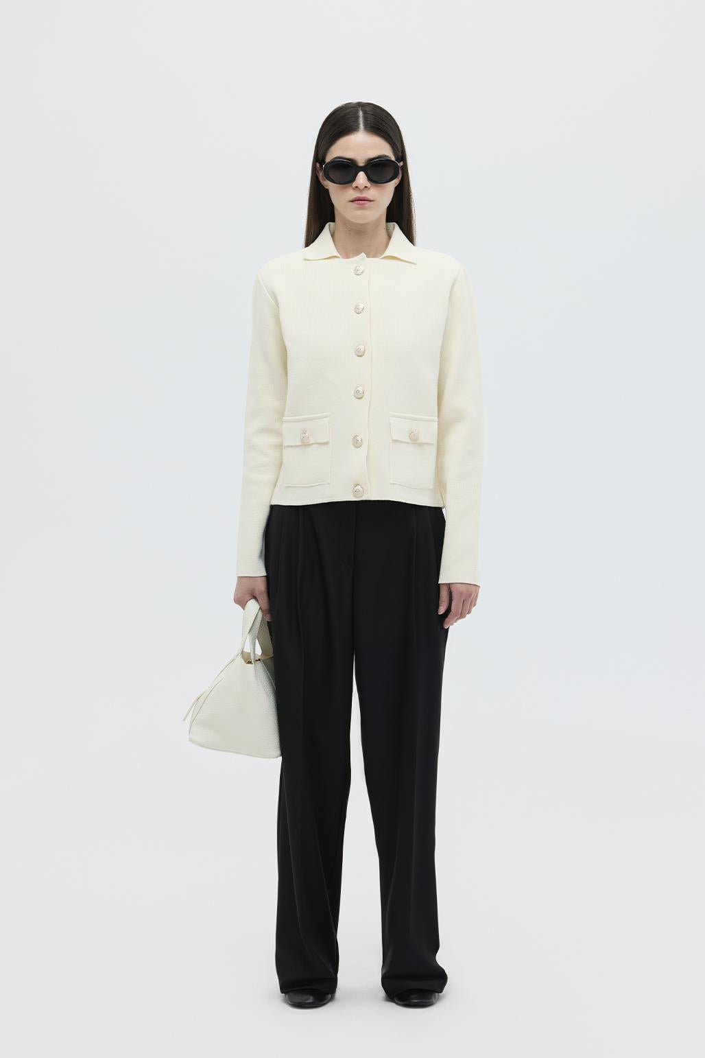 Tricot Jacket with Pockets Cream