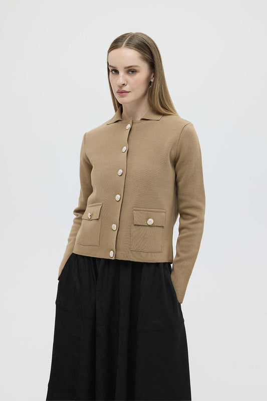 Tricot Jacket with Pockets Brown