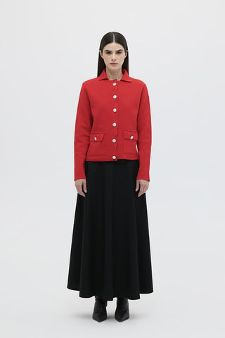 Tricot Jacket with Pockets Red