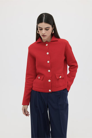 Tricot Jacket with Pockets Red