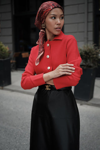 Tricot Jacket with Pockets Red