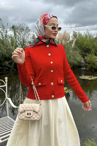 Tricot Jacket with Pockets Red