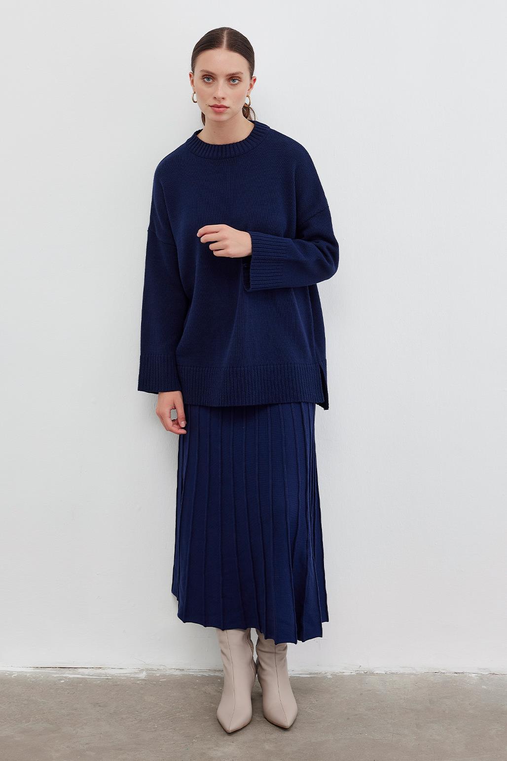 Knitwear Pleated Skirt Navy Blue