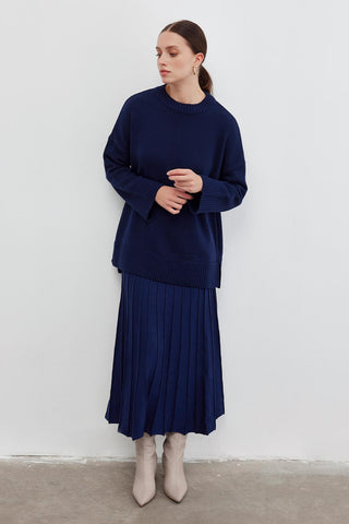 Knitwear Pleated Skirt Navy Blue