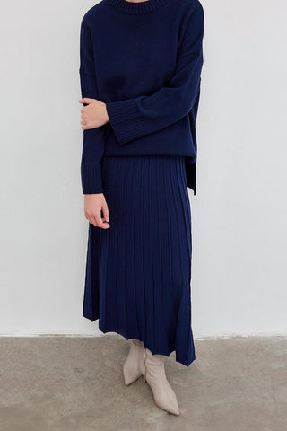 Knitwear Pleated Skirt Navy Blue