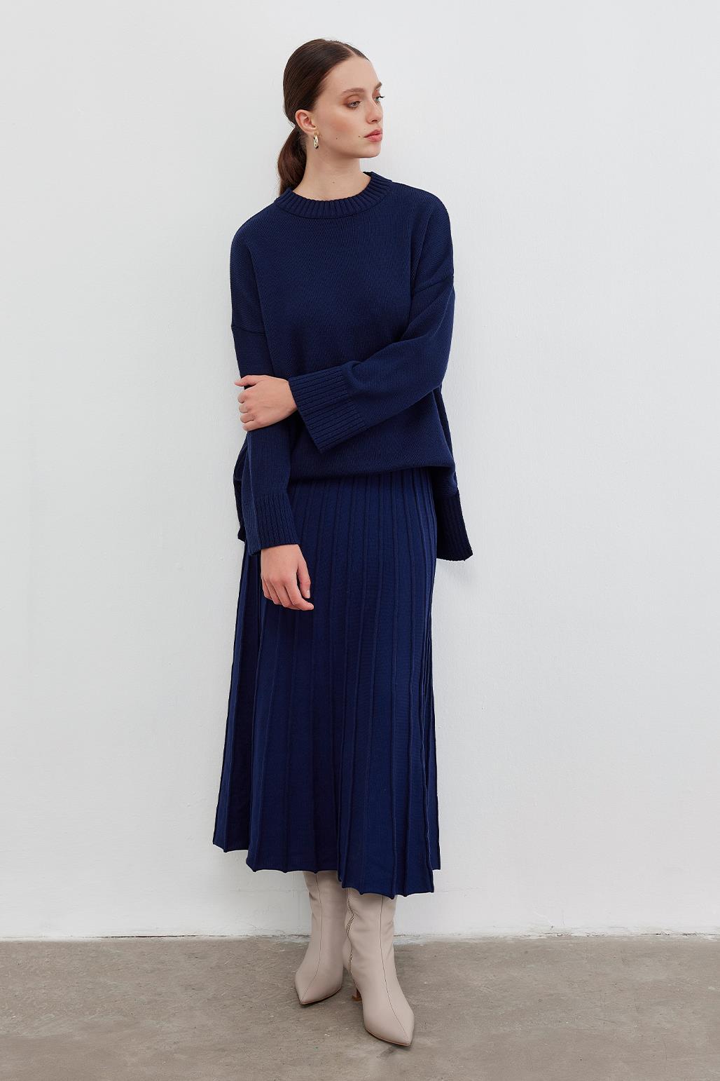 Knitwear Pleated Skirt Navy Blue