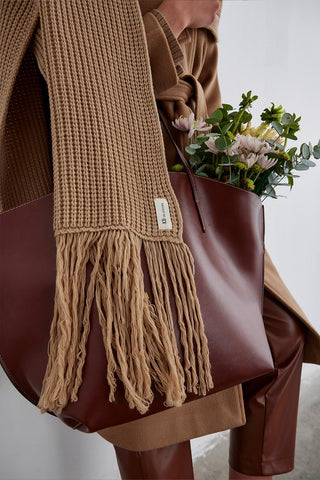 Knitwear Long Scarf With Fringe Camel
