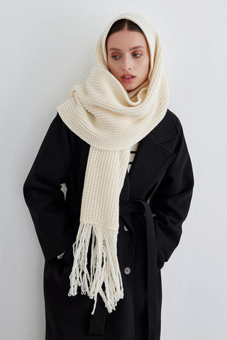 Knitwear Long Scarf With Fringe Ecru