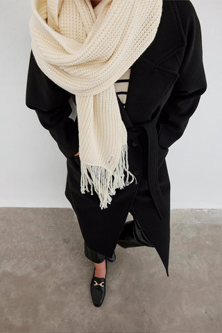 Knitwear Long Scarf With Fringe Ecru