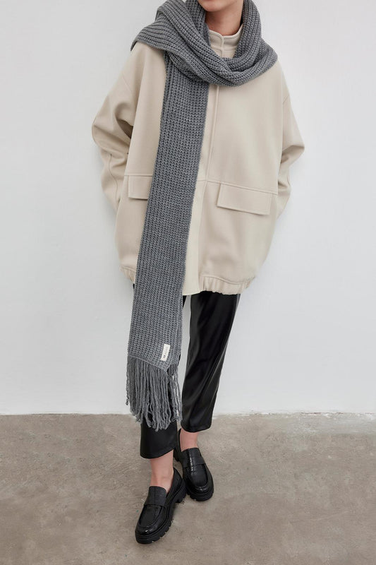 Knitwear Long Scarf With Fringe Smoke