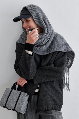 Knitwear Long Scarf With Fringe Smoke