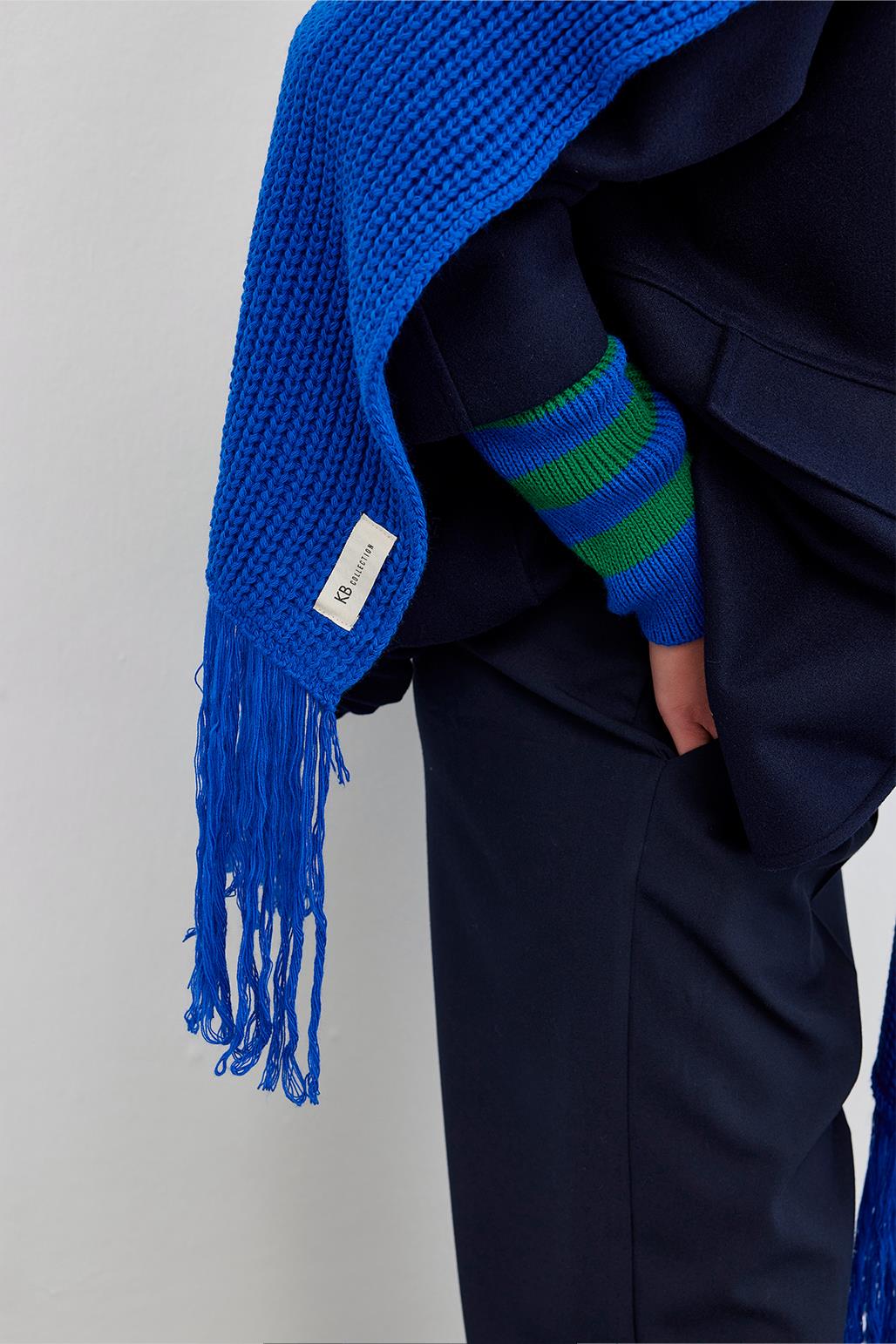 Knitwear Long Scarf With Fringe Sax