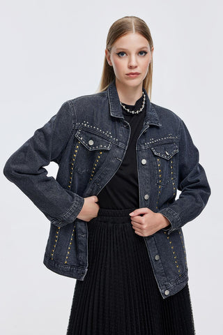 Denim Washed Jacket with Studs Gray