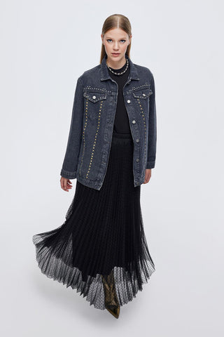 Denim Washed Jacket with Studs Gray