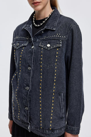 Denim Washed Jacket with Studs Gray