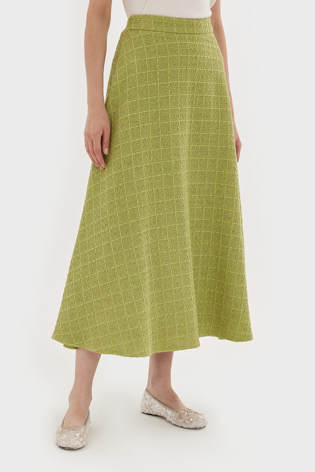 Tweed Flared Skirt Olive