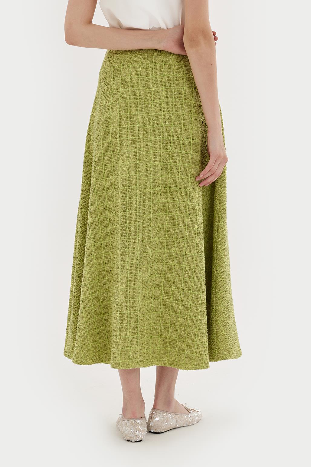 Tweed Flared Skirt Olive