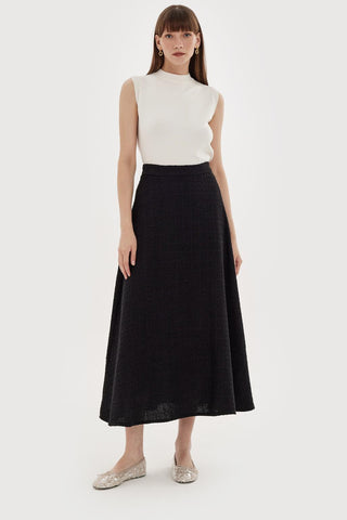 Tweed Flared Skirt Black