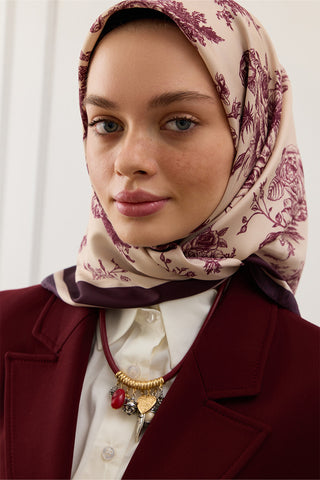 Twill Silk Square Scarf Burgundy