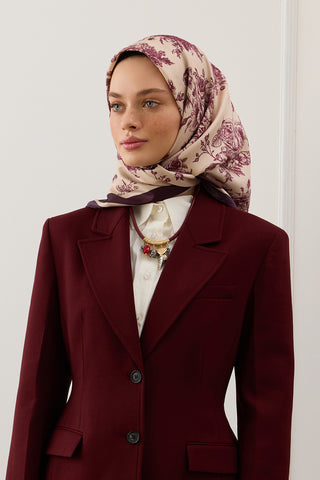 Twill Silk Square Scarf Burgundy