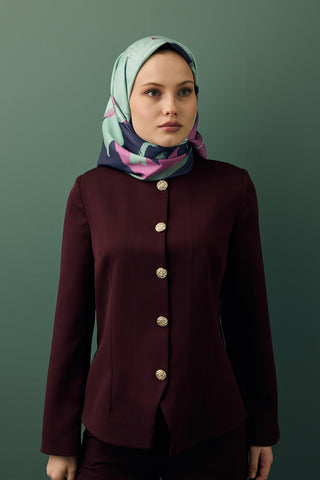 Twill Silk Square Scarf Floral Aqua Green