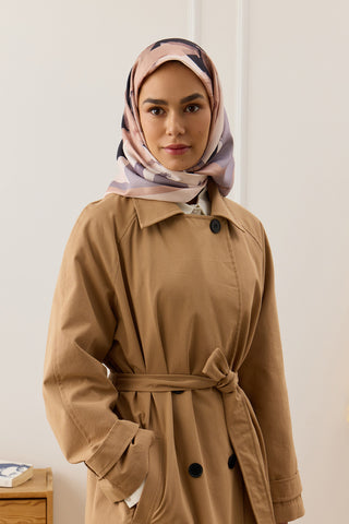 Twill Silk Square Scarf Floral Taupe